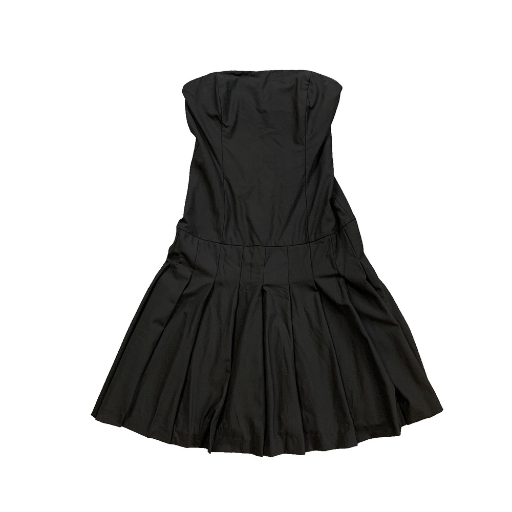 Theory Dress Women 10 Black Wool Blend Strapless Drop Waist Pleated Crepe Skater